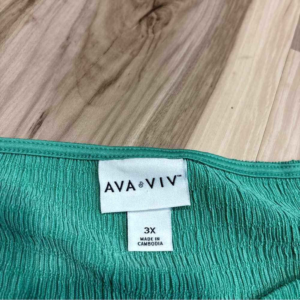 Ava & Viv Green Textured A Line Flutter Sleeve Dress Plus Size 3X Pockets - Picture 5 of 9